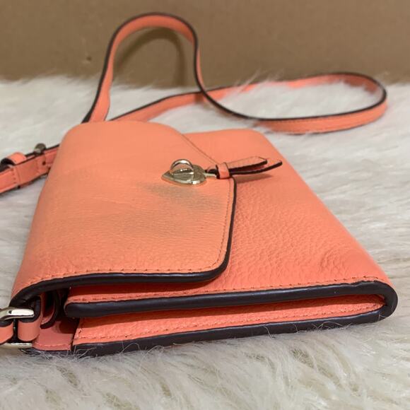 KATE SPADE Melon Pebbled Leather MARTI Large Slim Flap Wallet w/XBody Strap - Picture 6 of 16